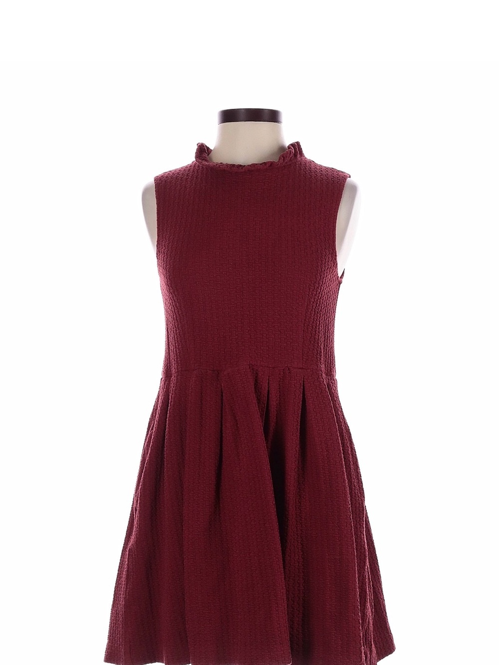 GANNI Sonora Jersey Burgundy Textured Ruffle Fit & Flare Mini Dress XS